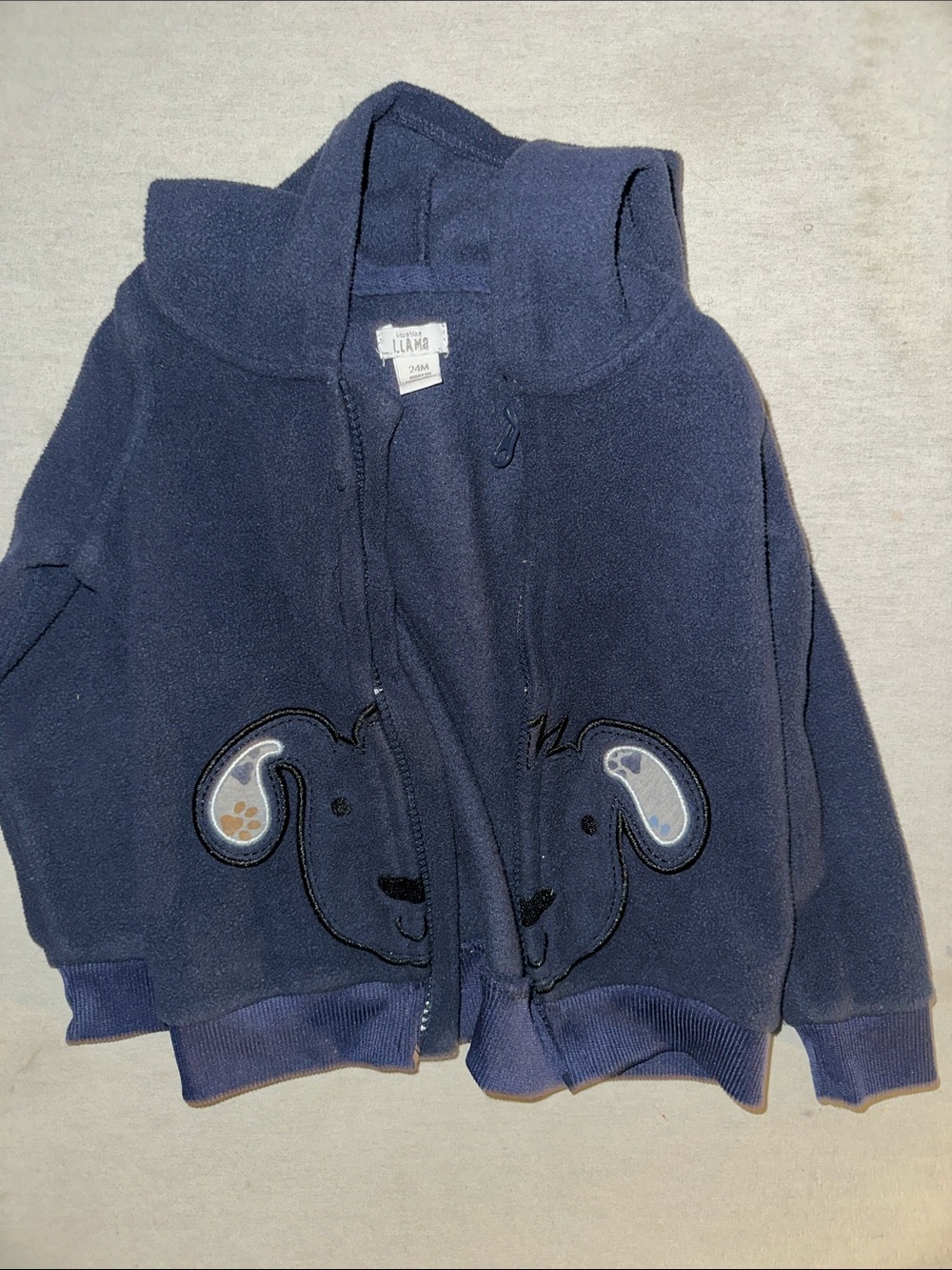 Kids Size 24M Navy Blue Toddler Hooded Fleece Jacket with Elephant Appliqué